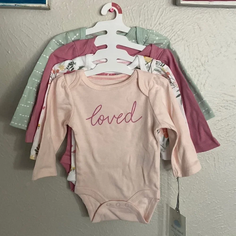 Baby Girls' 4pk Meadow Long Sleeve Bodysuit - Cloud Island™ Pink/Green/White NB
